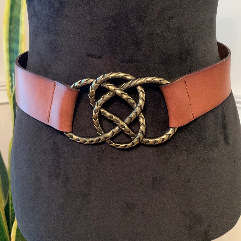 ANTHROPOLOGIE Leather Belt with Brass Buckle - Size Large